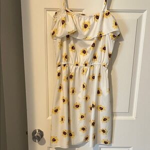 SHEIN White Sunflower Print Kids Dress